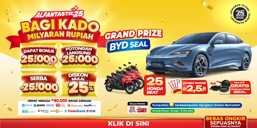 News Banner Alfamart Rayakan Ulang Tahun ke-25: Promo Beli 1 Gratis 1, Hanya Sehari!